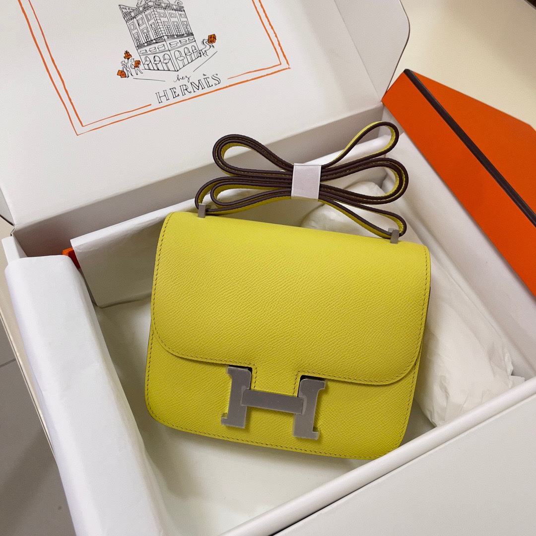 Hermes Constance 18 Mini Shoulder Bag In Yellow Epsom Leather